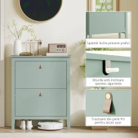 HOMCOM Pantofar cu 2 Sertare Rabatabile pentru 14 Perechi de Pantofi și Rafturi Reglabile, 80x24x95.5 cm, Verde(m-7)