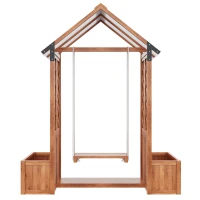 Macetero con enrejado y columpio para jardín, patio, terraza, para plantas trepadoras, 142x70x163 cm, Marrón(m-13)