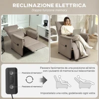 HOMCOM Poltrona Reclinabile Elettrica con Telecomando e Poggiapiedi, in Tessuto Effetto Velluto, 80x83x104 cm, Marrone(m-5)
