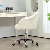 HOMCOM Homeoffice Stuhl, Ergonomisch Schreibtischstuhl mit Wippfunktion, Teddysamtoptik 56 x 61 x 86 cm Cremeweiß(m-7)