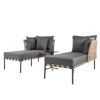 Canapé de jardin, Fauteuil de jardin amovible et modulaire, Table basse en verre trempé,  Gris + Marron(m-12)