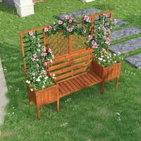 Fioriera con grigliato e seduta per giardino, cortile, terrazza, per piante rampicanti, 170x42x145 cm, Marrone(m-5)