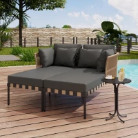 Canapé de jardin, Fauteuil de jardin amovible et modulaire, Table basse en verre trempé,  Gris + Marron(m-1)