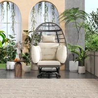 Fauteuil suspendu en rotin pivotant à 360°, avec coussin amovible, 100x80x150 cm, Naturel+Blanc(m-4)