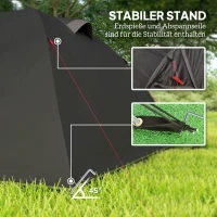 Lekki i stabilny namiot tunelowy Outsunny dla 4 osób wodoodporny UV 50+ z czarnymi przednimi drzwiami(m-6)