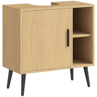HOMCOM Meuble sous lavabo salle de bain avec porte à fermeture progressive et étagère réglable, 60 x 30 x 59,5 cm, chêne(m-11)