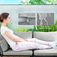 Outsunny Conjunto de Jardim em Vime com Almofadas Móveis de Jardim com 2 Sofás de 2 Lugares Sofá de Canto Mesa Redonda Cinza Escuro(m-6)