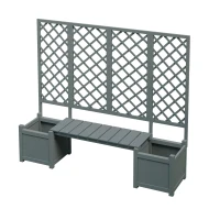Pflanzkübel mit Spalier und Sitz für Garten, Hof, Terrasse, für Kletterpflanzen, 169 x 42 x 145 cm, Grau(m-11)
