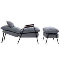 HOMCOM Sessel mit Ottomane Polstersessel Relaxsessel, inkl. Kissen, 68 cm x 91,5 cm x 88 cm, Hellgrau(m-10)