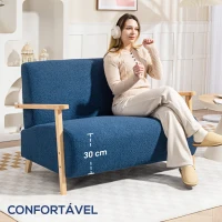 HOMCOM Sofá de 2 Lugares Estofado em Borreguito com Acolchoado Espesso Apoios de Braço e Pés de Madeira 118x76x78 cm Azul(m-4)