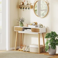 HOMCOM Mesa de Consola Estreita Consola de Entrada Moderna com 2 Gavetas Compartimento e Pés de Madeira 100x30x75 cm Branco(m-2)