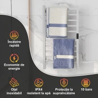 HOMCOM Uscător de Prosoape Electric cu 10 Bare, Timer, Afișaj LCD și Temperatură Reglabilă, 45x11x80 cm, Alb(m-6)