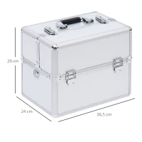 HOMCOM Mala de Maquilhagem Estojo de Maquilhagem de 3 Níveis para Cosméticos Joias Maquilhagem 36,5x24x29cm Prata(m-3)