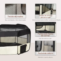 PawHut Parque para Animais de Estimação Dobrável com 2 Portas e Almofada Tecido Oxford Ø120x58 cm Preto(m-6)