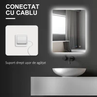 Kleankin Oglinda de Baie cu Lumina LED 3 Culori, intrerupatoare Touch si Luminozitate Reglabila, 70x50x3 cm, Transparent(m-9)