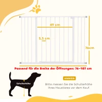 PawHut Türschutzgitter, Treppenschutzgitter ohne bohren, Hunde Absperrgitter, Schutzgitter für Haustier, Hundegitter, Klemmbefestigung, Metall, Weiß, 76-107 x 76 cm(m-3)