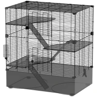 PawHut Jaula para Animales Pequeños con Múltiples Niveles Bandeja y Accesorios Incluidos 73x47x80 cm Negro(m-10)