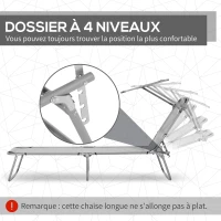 Outsunny Transat bain de soleil pliable chaise longue pliante dossier inclinable multi-positions 187 x 58 x 36 cm gris clair(m-4)