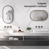 HOMCOM Espejo de Baño Ovalado 40x70 cm Espejo Decorativo de Pared con Marco de Aluminio para Salón Horizontal o Vertical Negro(m-6)