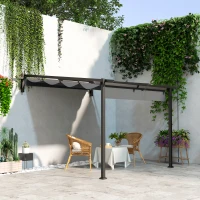 Outsunny Paviljoen, 3 x 3 m Pergola, Windbestendig Terrasdak, Aan de Muur Gemonteerd, Verstelbaar Dak, voor Tuin, Terras, Donkergrijs(m-10)