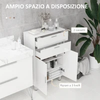 kleankin Mobile Bagno con 2 Cassetti e Armadietto con Ripiano Regolabile, in Legno, 60x30x93 cm, Bianco(m-4)