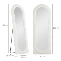 HOMCOM Lichaamslange Spiegel 160 x 60 cm Gebogen Standspiegel met Golfdesign Breukvast Glas Wit(m-3)