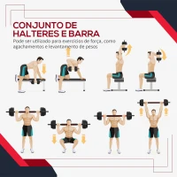 HOMCOM Conjunto de halteres 2 em 1 25 kg com barra ajustável Treinamento de força e levantamento de peso para ginasio preto(m-4)