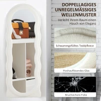 HOMCOM Lichaamslange Spiegel 160 x 60 cm Gebogen Standspiegel met Golfdesign Breukvast Glas Wit(m-5)