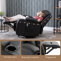 HOMCOM Poltrona Relax Reclinabile fino 150° in Finta Pelle con 8 Punti Massaggio e Riscaldamento, Nero(m-8)
