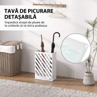 HOMCOM Suport pentru Umbrele cu Tavă pentru Colectarea Picăturilor și 4 Cârlige, 28x14x41 cm, Alb(m-4)