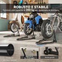 HOMCOM Set 2 Cavalletti Alzamoto Regolabili a Triangolo in Acciaio con Rotelle e Forcelle a U e L, Nero(m-4)