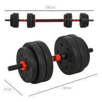 HOMCOM Conjunto de halteres 2 em 1 25 kg com barra ajustável Treinamento de força e levantamento de peso para ginasio preto(m-3)