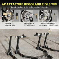 HOMCOM Set 2 Cavalletti Alzamoto Regolabili a Triangolo in Acciaio con Rotelle e Forcelle a U e L, Nero(m-5)