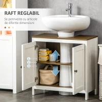 kleankin Dulap de Baie pentru Chiuvetă cu Raft Reglabil și Uși Duble, 60x30x60 cm, Alb(m-5)