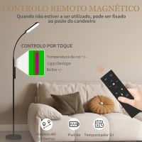 HOMCOM Candeeiro de Pé LED com Controlo Remoto e Tátil 5 Modos de Iluminação Temporizador de 60 Minutos Memória Ø22x175 cm Preto(m-7)