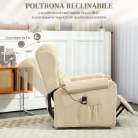 HOMCOM Poltrona Alzapersona Reclinabile a 160° con Poggiapiedi e Telecomando, in Velluto, 85x88x109 cm, Crema(m-5)