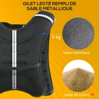 HOMCOM Gilet lesté de 5 kg, veste lestée, pour homme et femme, avec poche de rangement, tissu Oxford, sable métallique, noir(m-5)