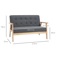 HOMCOM Sofá de 2 Lugares com Encosto e Almofadas Acolchoados Pés de Madeira Antiderrapantes para Sala de estar Dormitório Oficina 114x66x69 cm Cinza(m-3)