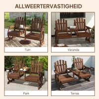 Outsunny Weerbestendige 2-Zits Houten Tuinbank met Paraplugat en Wagenwielpoten, 154 x 65 x 102 cm, Verkoolt(m-8)