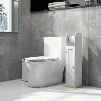 kleankin Meuble de salle de bain support papier toilette avec placard et étagères réglables 20 x 20 x 80 cm blanc(m-7)