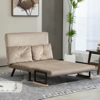 HOMCOM Slaapfauteuil met houten armleuningen, metalen frame, tot 120 kg voor kamer en slaapkamer voor gezinshuis, lichtbruin(m-2)