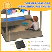 Outsunny Zandbak met Zonbescherming, Speelhuis-Design, met Speelgoed-Set, Behandeld Massief Hout, 124 x 116 x 146 cm, Grijs(m-4)