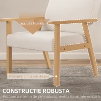 HOMCOM Fotoliu Modern cu 2 Perne din In și Picioare din Lemn de Pin, 64x70x72 cm, Alb Crem(m-6)