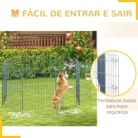 PawHut Parque para Animais de Estimação com 8 Paineis 63x76cm Cerca para Animais de Estimação com Porta com Trava para Jardim Pátio Exterior Prata(m-7)