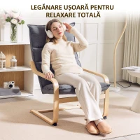 HOMCOM Fotoliu Balansoar Modern cu Brațe din Lemn și Perne Groase din Catifea, 67x83x105 cm, Gri(m-6)