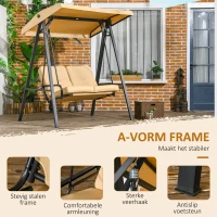 Outsunny Tuinschommel, 2-zits met verstelbaar dak, tot 220 kg belastbaar, 138 x 106 x 174 cm, Beige(m-5)