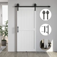HOMCOM Puerta Corredera de Granero con Herrajes Manija Rodillo y Guía de Suelo Mejorados para Baño Salón 91,5x213,4 cm Blanco(m-7)