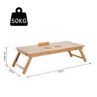 HOMCOM Mesa de Computador Portátil de Bambu Dobrável Reclinável e Altura Ajustável Mesa Auxiliar com1 Gaveta 72x35x22-30 cm Madeira(m-3)