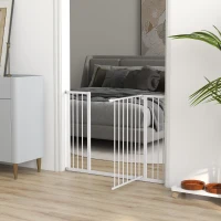 PawHut Barrera de Seguridad Extensible Puertas y Escaleras Metálica para Perros y Bebé Barrera Puertas Mascota 2 Extensiones 15/10 cm, 76-107x76 cm Blanco(m-9)
