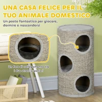 PawHut Cuccia per Gatti a 3 Livelli con Tiragraffi in Sisal e Peluche, Ø38x70cm, Grigio Chiaro(m-4)